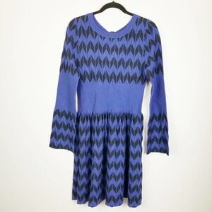 Alaia stretch knit zig zag chevron blue dress